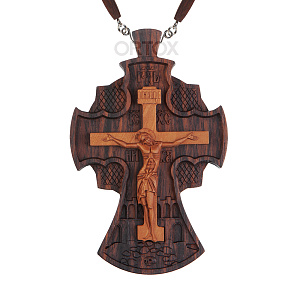 Крест наперсный "Наградной" деревянный резной, с цепью, 7х12 см (защитный лак)