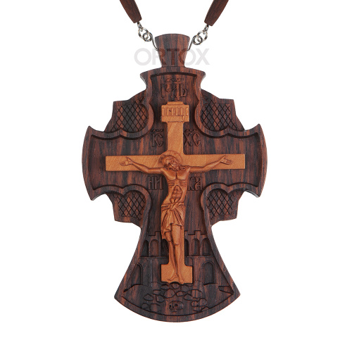 Крест наперсный "Наградной" деревянный резной, с цепью, 7х12 см