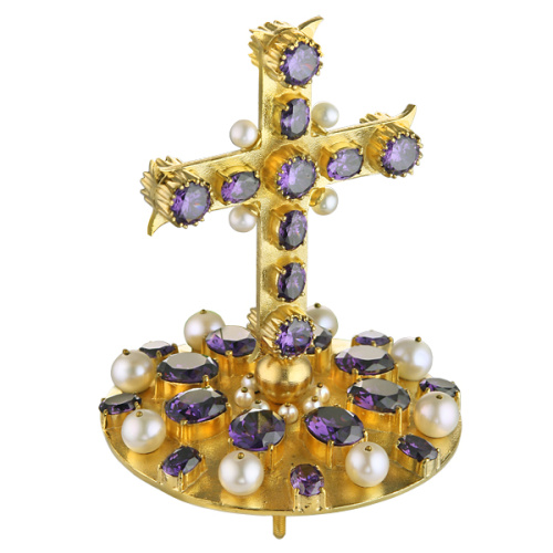 Крест на митру №5, из ювелирного сплава в позолоте с камнями фото 3