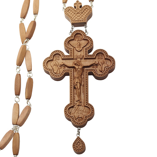 Крест наперсный "Наградной" деревянный светлый резной, с цепью, 8х17 см фото 2