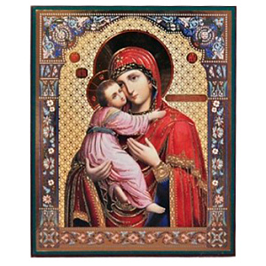 Икона Божией Матери "Владимирская", бумага, УФ-лак №2 (15х18 см)