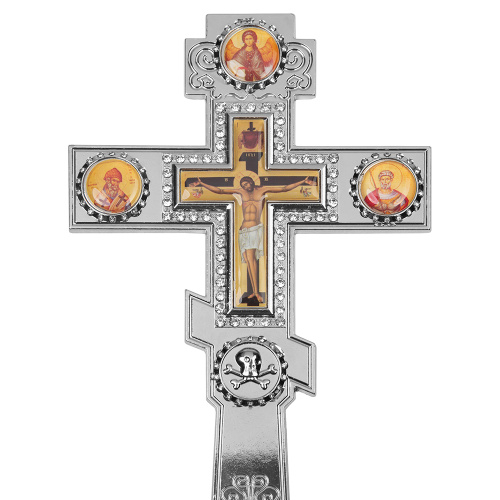 Крест настольный из цинкового сплава, белые камни, цвет "под серебро", 10х18,6 см фото 4