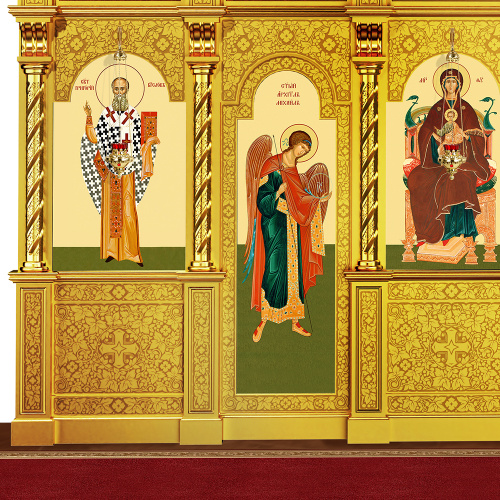 Иконостас деревянный резной "Владимирский" двухъярусный, цвет "золото", 690х528х40 см фото 6