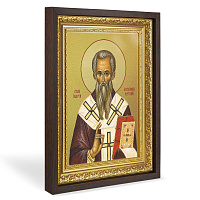 Икона архиепископа Андрея Критского, святителя, в широком багете, цвет "темный дуб", на холсте, с золочением