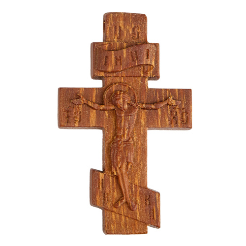 Деревянный нательный крестик с распятием восьмиконечный, цвет темный, высота 5,2 см