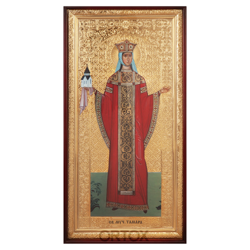 Икона большая храмовая благоверной Тамары, царицы Грузинской, прямая рама фото 2