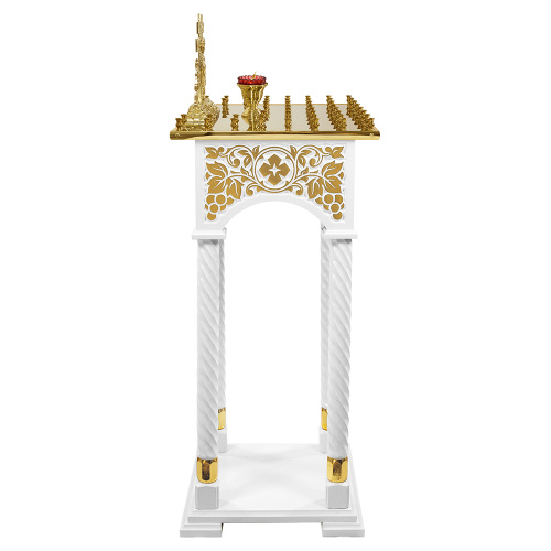 Панихидный стол на 36-50 свечей "Суздальский" белый с золотом (поталь), колонны, резьба, 46х46х100 см фото 12
