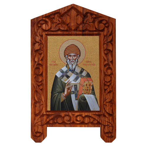 Икона святителя Спиридона Тримифунтского на резной доске "Суздальская", холст с золочением фото 2 Икона святителя Спиридона Тримифунтского на резной доске "Суздальская", холст с золочением фото 2