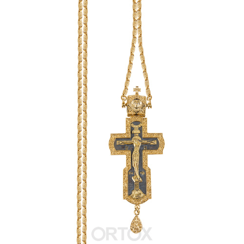 Крест наперсный латунный в позолоте с цепью, 6х14,5 см фото 3