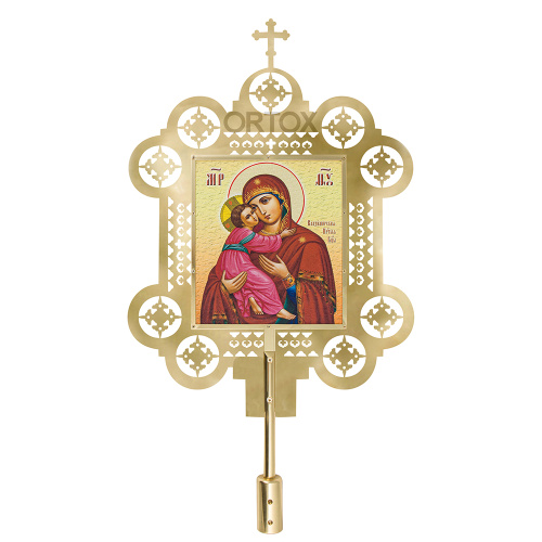 Запрестольные крест и икона с ликами Спасителя и Божией Матери "Владимирская", комплект, латунь фото 3