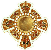 Мощевик латунный накладной "Эмалевый крест" с позолотой, Ø 65 мм