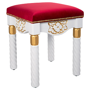 Пуф церковный "Суздальский" белый с золотом (патина), 40х40х50 см (красная ткань)