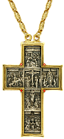 Крест наперсный из латуни с серебрением, позолотой, фианитами и цепью