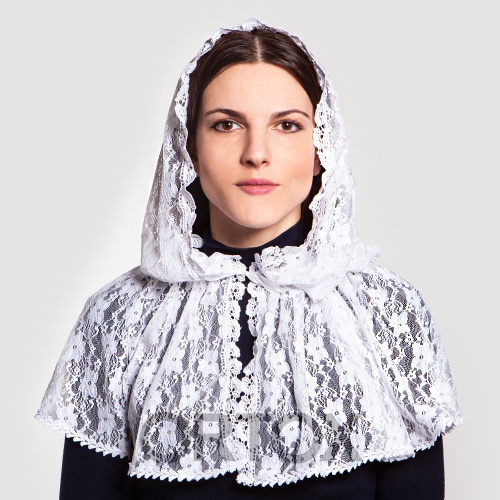 Неспадаемый платок кружевной (капор), белый, размер универсальный фото 2