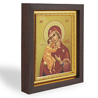 Икона Божией Матери "Феодоровская", в узком багете, цвет "темный дуб", на холсте, с золочением
