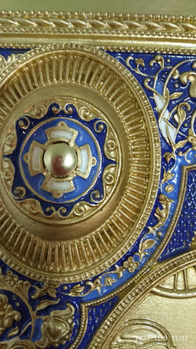 Евангелие напрестольное синее, полный оклад "под золото", 24х31 см, У-0909 фото 9