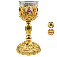 Потир на 0,5 л, комбинированный, в позолоте с фианитами, 14,5х27,8 см