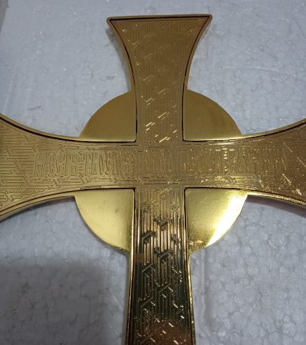 Крест напрестольный / требный четырехконечный с подставкой, синяя эмаль, камни, 17х29 см, У 55-0036 фото 8