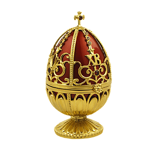 Яйцо латунное в позолоте "Пасхальное" красное, с крестом (высота 9,5 см)