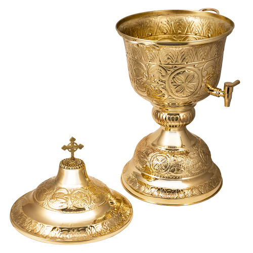 Водосвятный бак на 8 л, с краном, латунь, 39х70 см фото 2