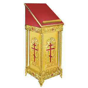 Аналой боковой "Галилейский", чеканка, эмаль, 50х50х125 см (без дверки, красная ткань)