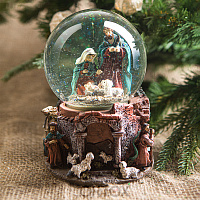 Рождественский снежный шар "Святое семейство", 12,5х18 см, полистоун