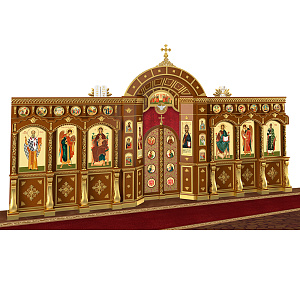 Иконостас "Рождественский" двухъярусный, цвет "кипарис" с золотом (поталь), 848,5х456х53 см (металлические накладки)