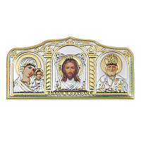 Икона в машину, триптих греческий из металла на деревянной основе, №6, 9,5х4,5 см