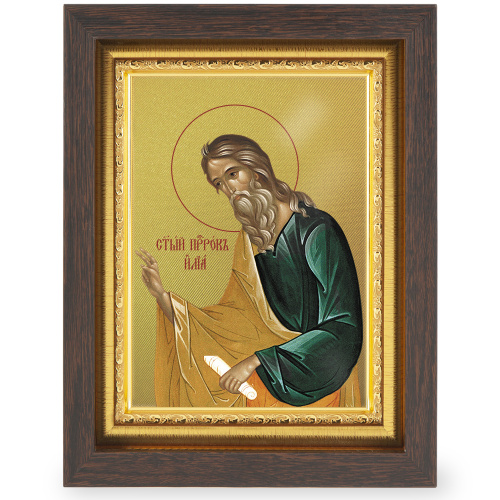 Икона пророка Илии, в узком багете, цвет "темный дуб", на холсте, с золочением фото 2
