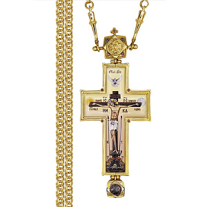 Крест наперсный из ювелирного сплава, позолота, с цепью, 5,2х12,5 см (средний вес 124 г)