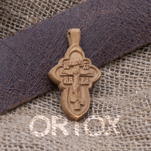 Деревянный нательный крестик «Квадрифолий» с распятием, цвет светлый, высота 5,3 см фото 11