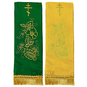 Закладка для Евангелия вышитая "Крест с цветами", 150х13 см (зеленая)