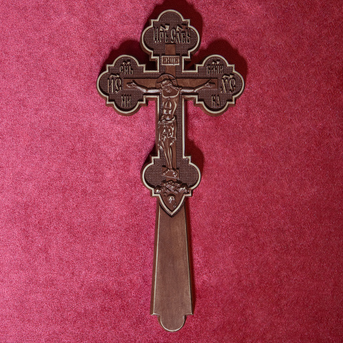 Крест требный деревянный темный резной, 12,5х27 см фото 6