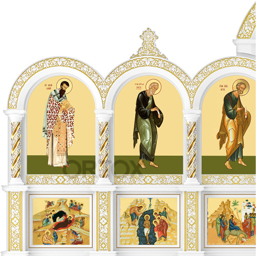 Иконостас "Владимирский" трехъярусный белый с золотом (патина), 690х620х40 см фото 7
