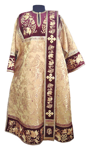 Облачение диаконское бордово-золотое с вышивкой, шелк, отделка цветной галун с рисунком крест