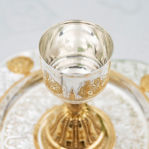 Елейница / чаша для елеопомазания из ювелирного сплава в серебрении, с позолотой и фианитами фото 4