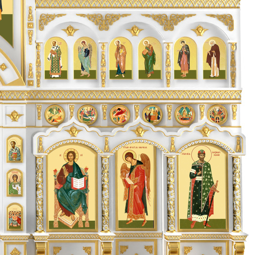 Иконостас "Рождественский" четырехъярусный белый с золотом (поталь), 848,5х763х53 см фото 8