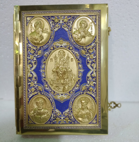 Апостол синий №2, полный оклад "под золото", эмаль, 23х30 см, У 12-069 фото 2