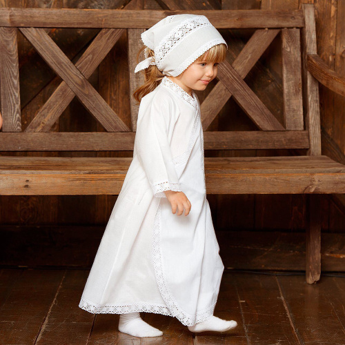 Комплект для крещения "Мечта" белый: рубашка и кружевная пеленка, хлопок, размер 80 фото 6
