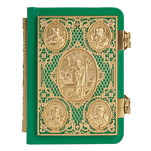 Евангелие требное малое зеленое, оклад "под золото", кожа, эмаль, 12х16 см (церковно-славянский язык)