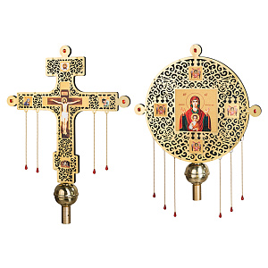 Запрестольные крест и икона, комплект, высота 65 см (с древком)