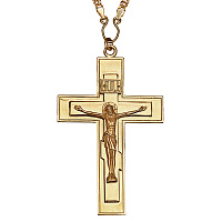 Крест наперсный латунный в позолоте с цепью, 7,5х12 см