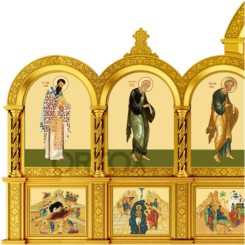 Иконостас "Владимирский" трехъярусный позолоченный, 690х620х40 см фото 7