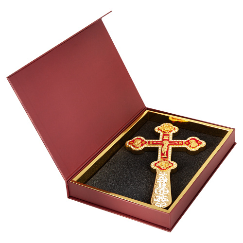 Крест напрестольный / требный, цинковый сплав, красная и белая эмаль, 16,7х29 см фото 7 Крест напрестольный / требный, цинковый сплав, красная и белая эмаль, 16,7х29 см фото 7