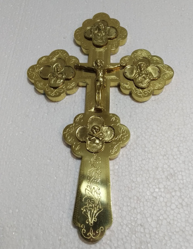 Крест напрестольный латунный с ликами, 20х32 см, У-0607 фото 2