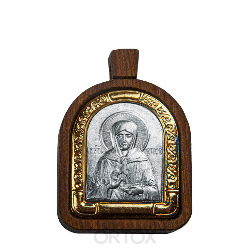 Образок деревянный с ликом блаженной Матроны Московской из мельхиора в серебрении и золочении, 1,9х2,7 см фото 2