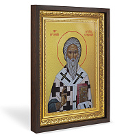 Икона святителя Арсения, архиепископа Сербского, в широком багете, цвет "темный дуб", на холсте, с золочением