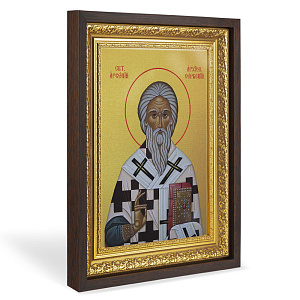 Икона святителя Арсения, архиепископа Сербского, в широком багете, цвет "темный дуб", на холсте, с золочением (33,5х42,2 см (под икону А4))