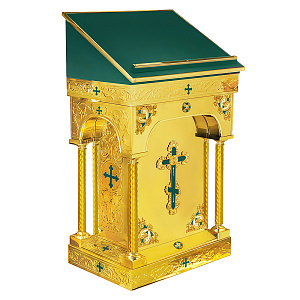 Аналой центральный "Палестинский", эмаль, литье, 87х52х120 см (зеленая ткань, литье)