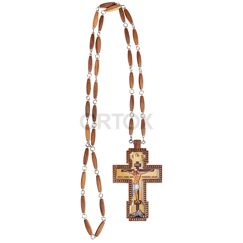 Крест наперсный деревянный резной, с цепью, 7х11,7 см фото 3